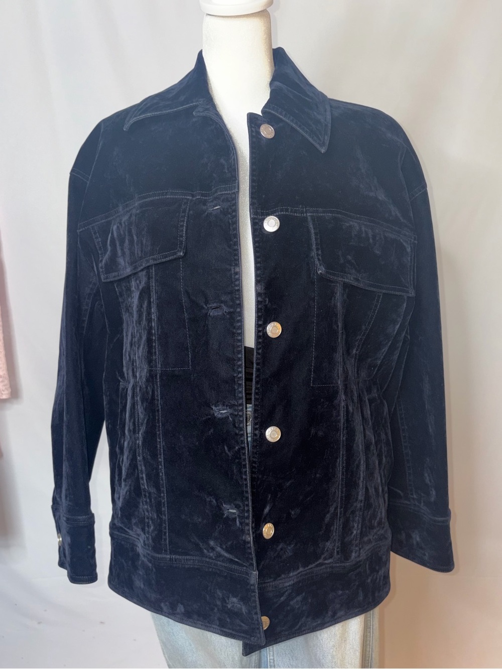 A.L.C. Dean Blue Velvet Button-Front Utility Jacket